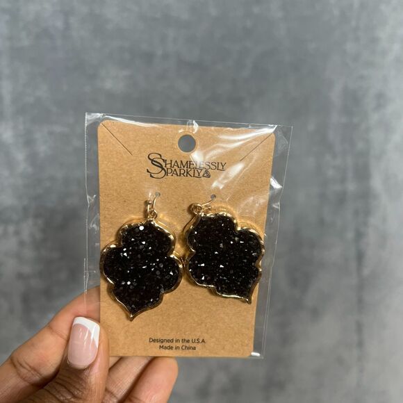 NWT Moroccan Pavé Drop Earrings Black on Gold - Picture 2 of 5